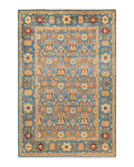 Eclectic, One-of-a-Kind Hand-Knotted Area Rug  - Light Blue, 6' 1" x 9' 2"