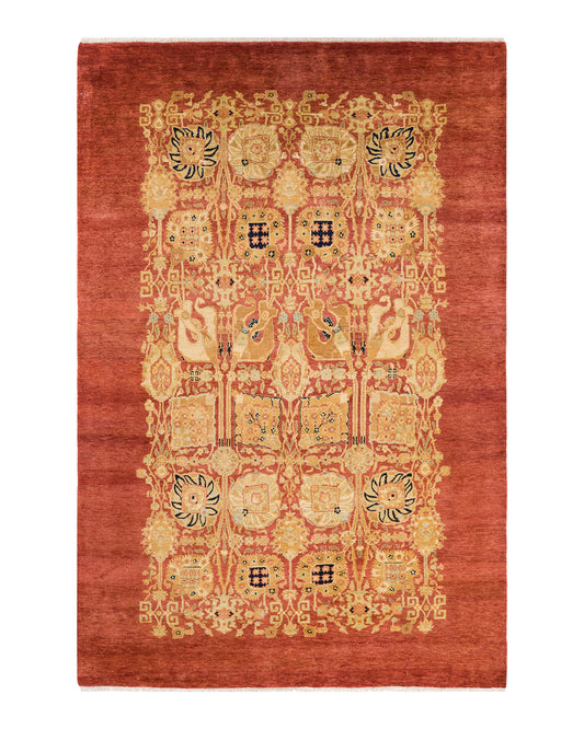 Eclectic, One-of-a-Kind Hand-Knotted Area Rug  - Orange, 6' 2" x 9' 3"