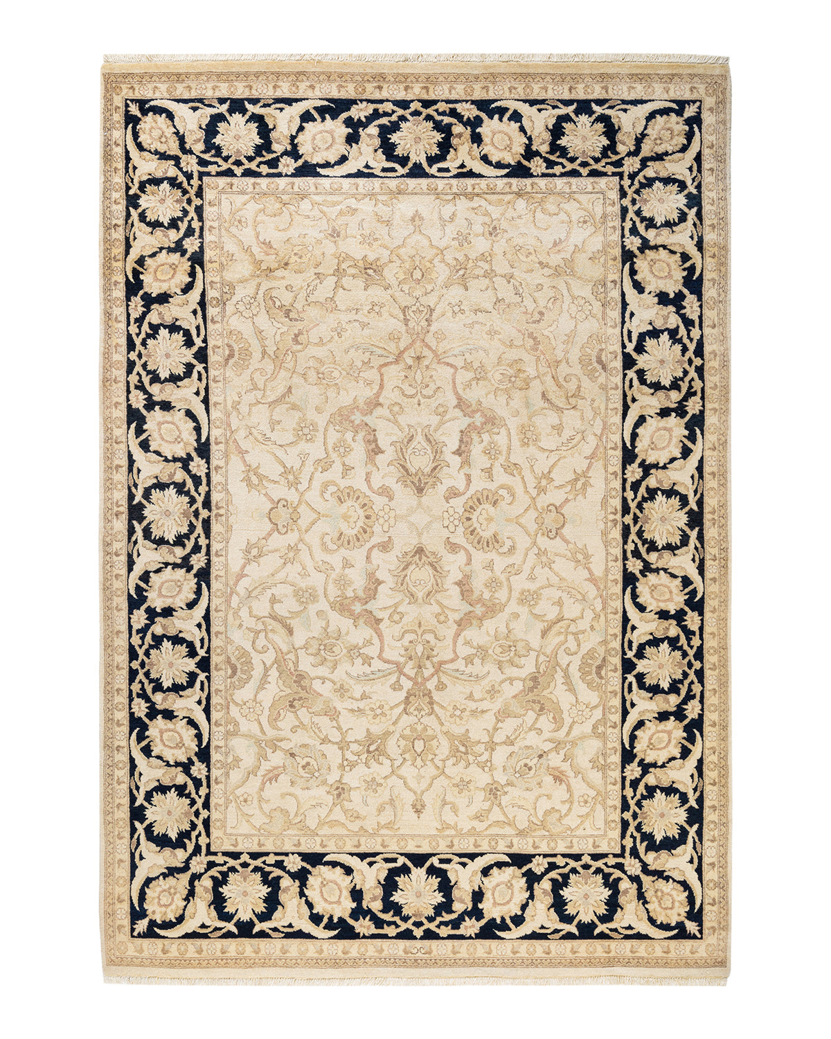 Eclectic, One-of-a-Kind Hand-Knotted Area Rug  - Ivory, 6' 2" x 8' 10"