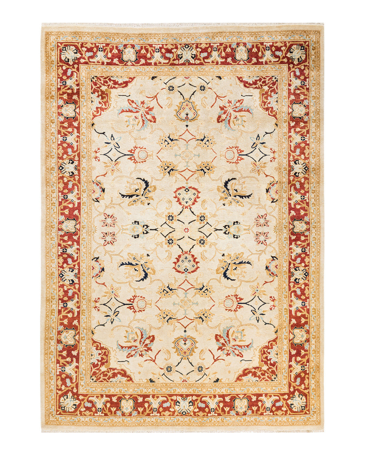 Eclectic, One-of-a-Kind Hand-Knotted Area Rug  - Ivory, 6' 1" x 8' 7"