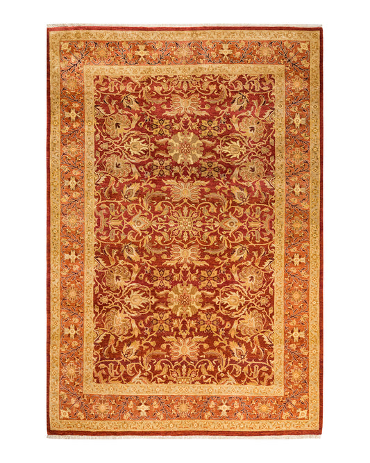 Eclectic, One-of-a-Kind Hand-Knotted Area Rug  - Orange, 6' 4" x 9' 3"