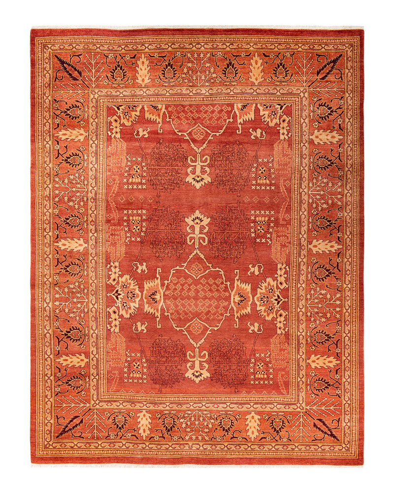 Eclectic, One-of-a-Kind Hand-Knotted Area Rug  - Red, 9' 5" x 12' 5"