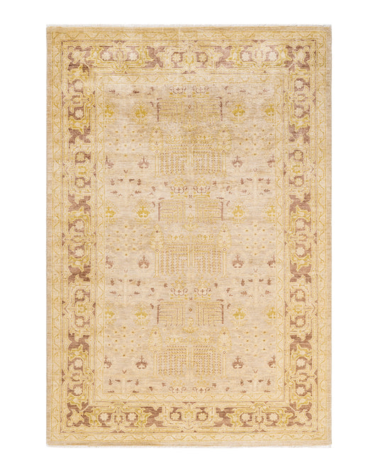 Eclectic, One-of-a-Kind Hand-Knotted Area Rug  - Ivory, 6' 2" x 9' 1"