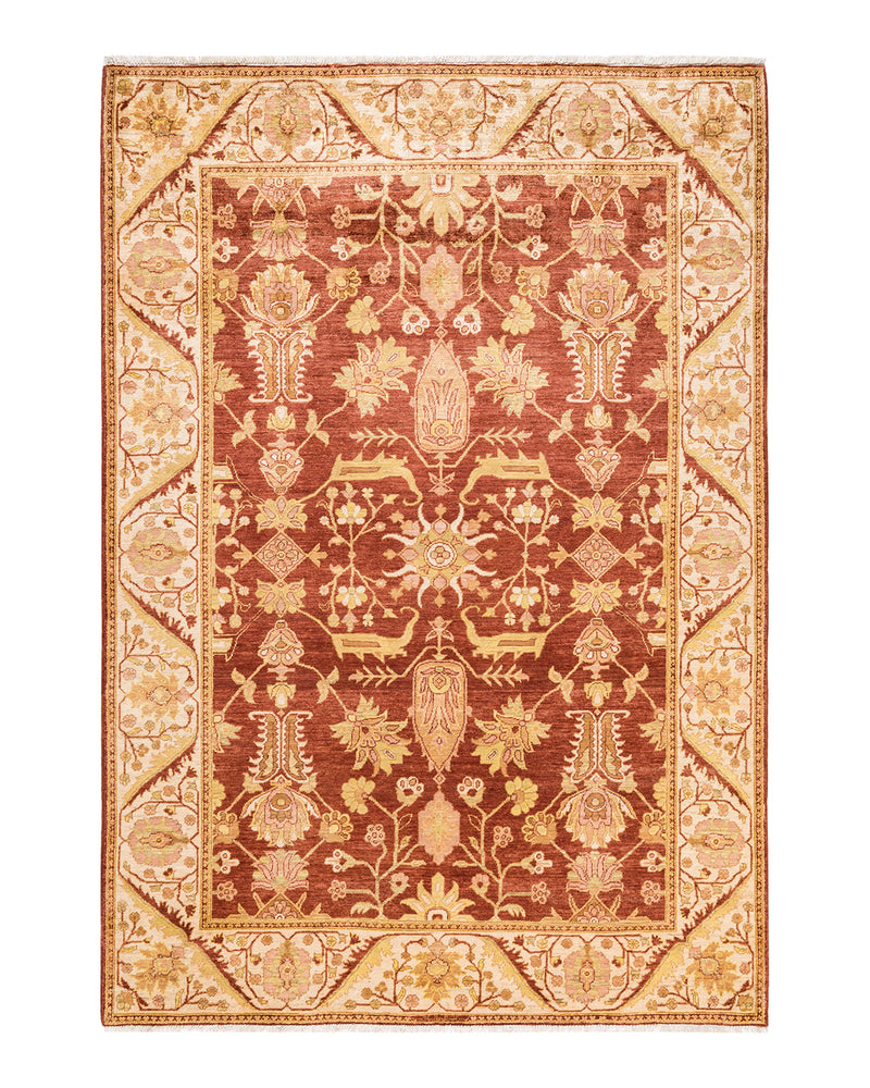Eclectic, One-of-a-Kind Hand-Knotted Area Rug  - Orange, 6' 2" x 8' 10"