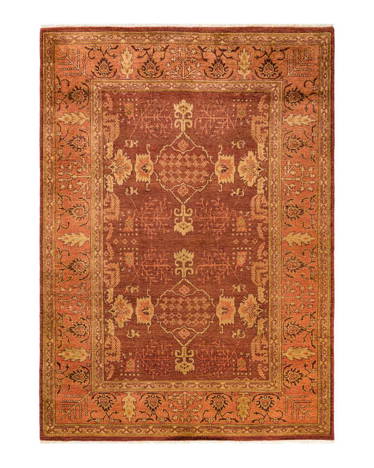 Eclectic, One-of-a-Kind Hand-Knotted Area Rug  - Orange, 6' 3" x 8' 8"