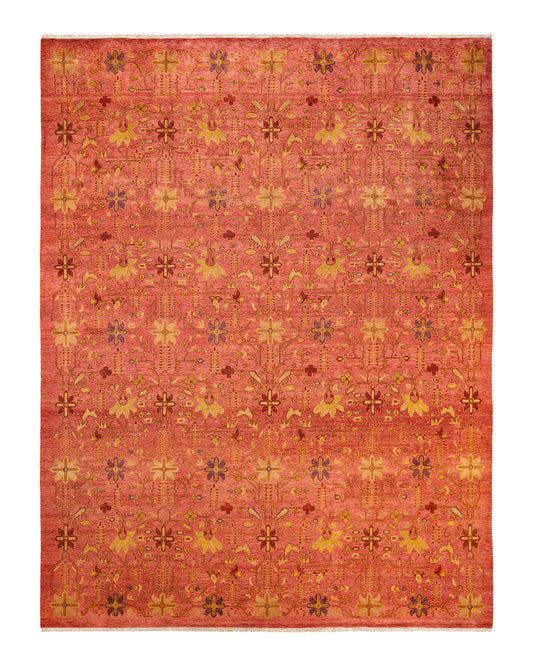 Eclectic, One-of-a-Kind Hand-Knotted Area Rug  - Orange, 9' 3" x 12' 1"