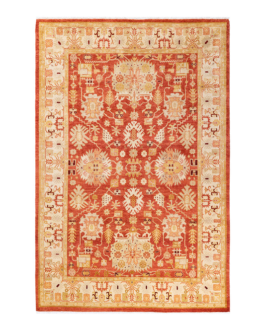 Eclectic, One-of-a-Kind Hand-Knotted Area Rug  - Orange, 5' 10" x 8' 9"