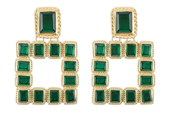 Amara Jeweled Earrings-Green